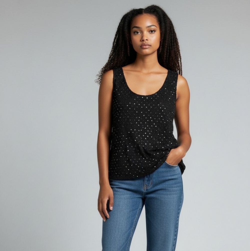 DressBarn Women Collection Black Rhinestone Sleeveless Tank Top